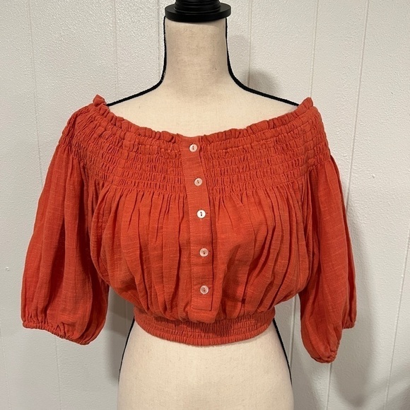 We The Free -Free People off shoulder top gauze blouse - Picture 1 of 10